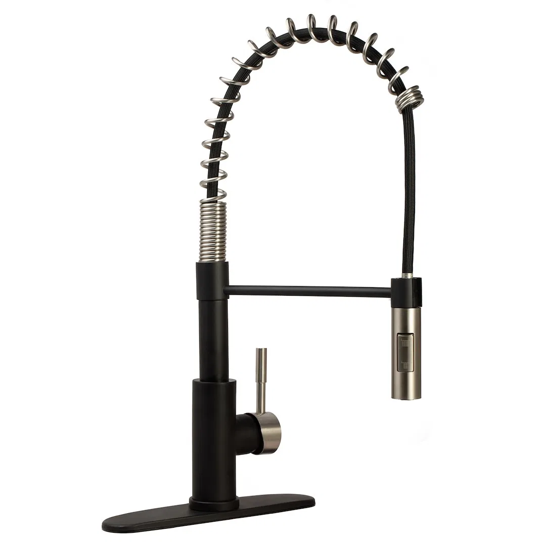 DF-MK504SLK-MBSN – DURA FAUCET Faucet, Used For Kitchen Single Piece Streamline Coil Spring Pull-Down Handle Matte Bl...